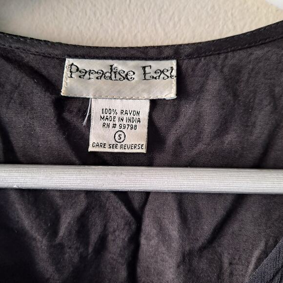 Paradise East Rayon Black & Gold Indian Print Transparent Cape Jacket - Size S - Picture 12 of 13